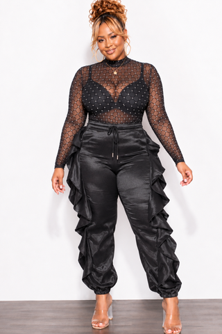 Final Sale Plus Size Bodysuit in Black with Diamond Pattern with Silver Bling
