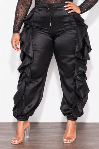 Final Sale Plus Size Ruffle Pants in Black (Pants Only)