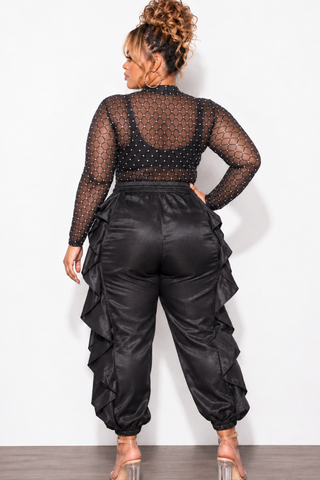 Final Sale Plus Size Bodysuit in Black with Diamond Pattern with Silver Bling