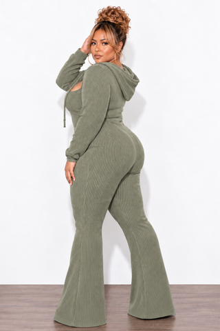 Final Sale Plus Size 2pc Ribbed Tank Jumpsuit with Pull Over Top in Light Olive