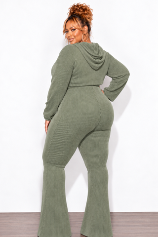 Final Sale Plus Size 2pc Ribbed Tank Jumpsuit with Pull Over Top in Light Olive