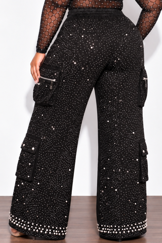 Final Sale Plus Size Bling Bling Rhinestone & Pearl Cargo Pants