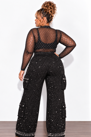 Final Sale Plus Size Bling Bling Rhinestone & Pearl Cargo Pants