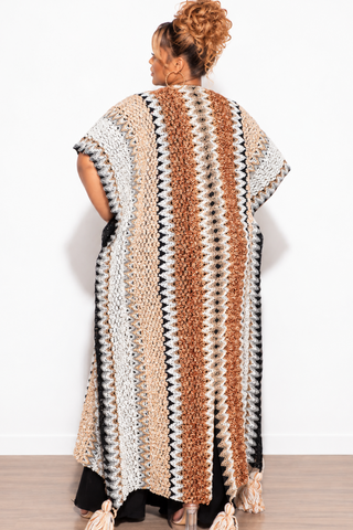 Final Sale Plus Size Knitted Cardigan with Bottom Tassels in Brown and Black