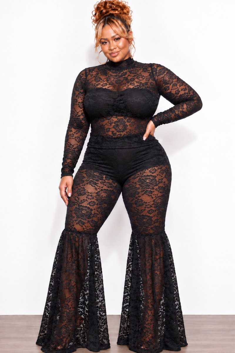 Final Sale Plus Size 2pc Lace Top & Pant in Black