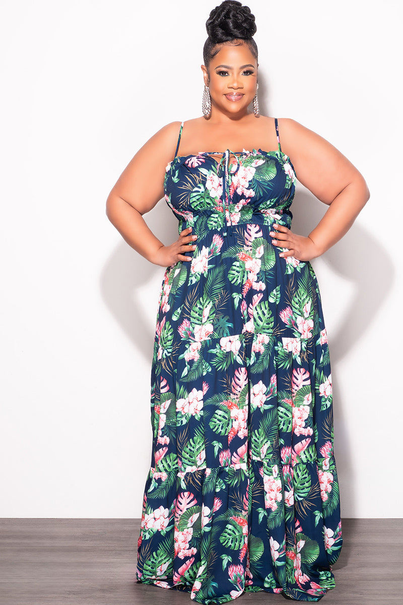 Final Sale Plus Size Tank Maxi Dress with Cutout Back in Navy Floral Print - 2X 18/20 Final Sale Plus Size Tank Maxi Dress with Cutout Back in Navy Floral Print - 2X 18/20
