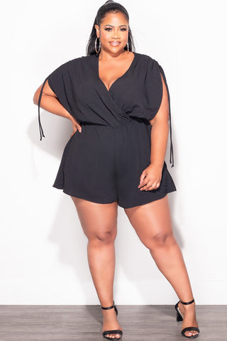 Final Sale Plus Size Romper with Shoulder Ties in Black