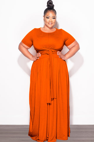 Final Sale Size 2pc Tie Top Maxi Skirt Set in Rust