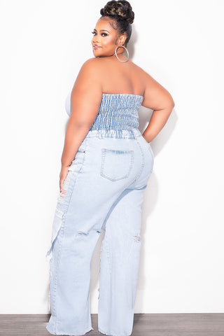Final Sale Plus Size Patchwork Cargo Jumpsuit in Denim (Jumpsuit Only)