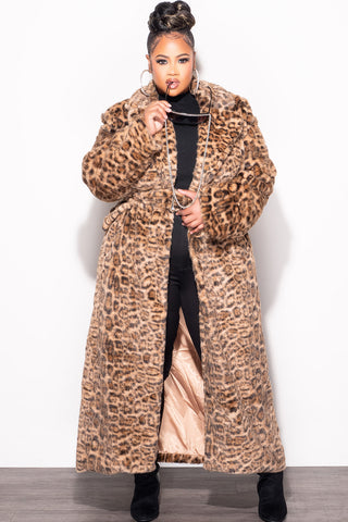 Final Sale Plus Size Faux Fur Trench Coat in Animal Print