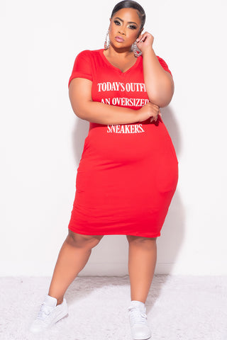 Final Sale Plus Size Short Sleeve Oversized T-Shirt Dress in Red