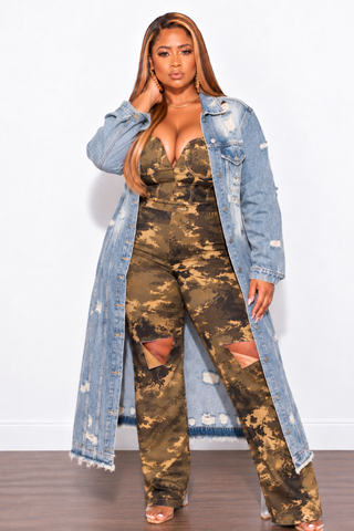 Final Sale Plus Size Distressed Duster Jacket in Medium Denim