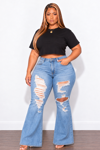 Final Sale Plus Size Cropped T-shirt Top in Black
