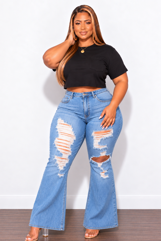 Final Sale Plus Size Cropped T-shirt Top in Black