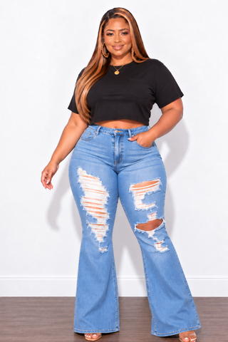 Final Sale Plus Size Cropped T-shirt Top in Black