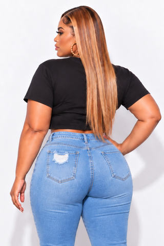Final Sale Plus Size Cropped T-shirt Top in Black