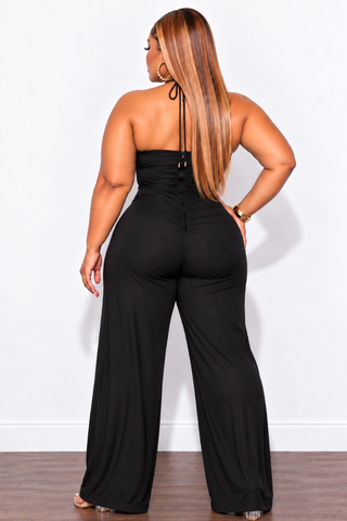 Final Sale Plus Size Halter Jumpsuit With Braided Tie in Black