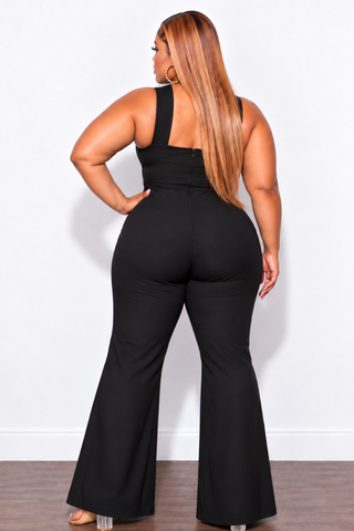 Final Sale Plus Size Halter Wide Leg Jumpsuit with Gold Accent in Black
