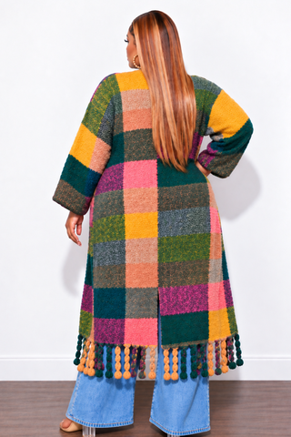 Final Sale Plus Size Knit Kimono Long Cardigan in Soft Pink & Navy Multi-Color Print