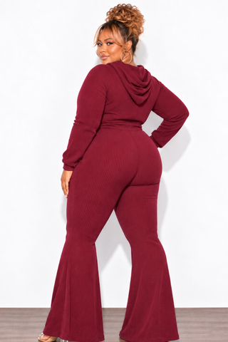 Final Sale Plus Size 2pc Ribbed Tank Jumpsuit with Pull Over Top in Burgundy