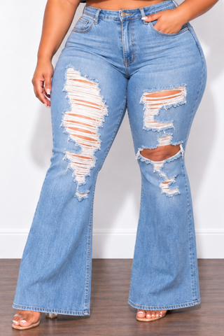 Final Sale Plus Size Distressed Medium Denim Jeans
