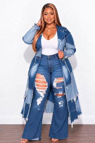 Final Sale Plus Size Patchwork Trench Jacket in Denim