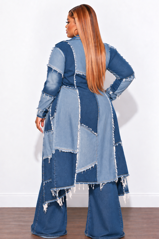 Final Sale Plus Size Patchwork Trench Jacket in Denim