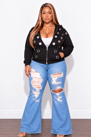Final Sale Plus Size Jacket with Silver Grommets in Black (Jacket Only)