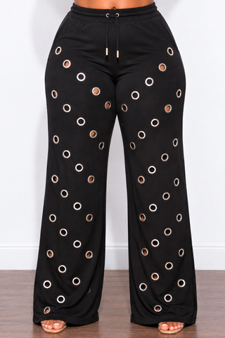 Final Sale Plus Size Jogger Pants with Silver Grommets in Black (Pants Only)