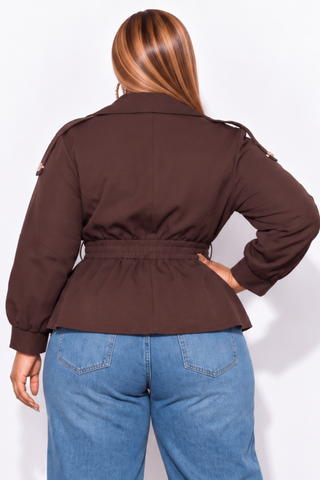 Final Sale Plus Size Belted Peplum Jacket in Cafe