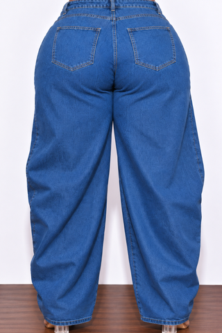 Final Sale Plus Size Crossover-Waist Barrel Leg Jeans in Denim