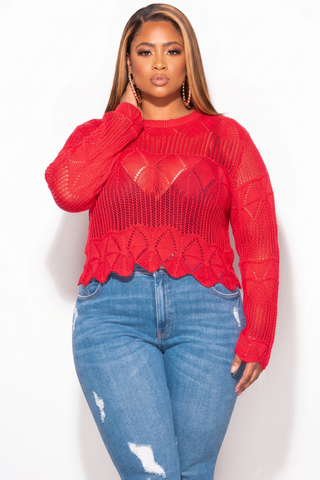 Final Sale Plus Size Knitted Sweater Top in Red