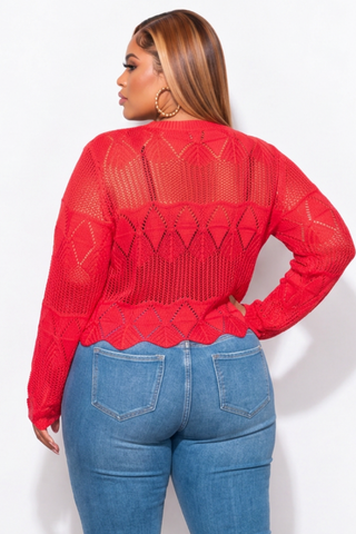 Final Sale Plus Size Knitted Sweater Top in Red