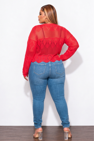 Final Sale Plus Size Knitted Sweater Top in Red