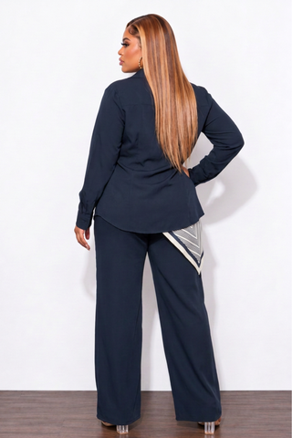 Final Sale Plus Size 3pc Pant Set in Navy with Scarf