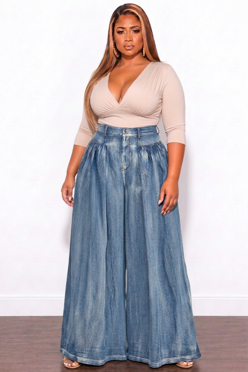 Final Sale Plus Size Pleated Super Wide Leg Palazzo Pants