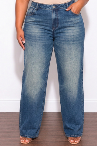 Final Sale Plus Size Fitted Stretchy High Waist Wide Leg Jeans In Denim Dark Wash
