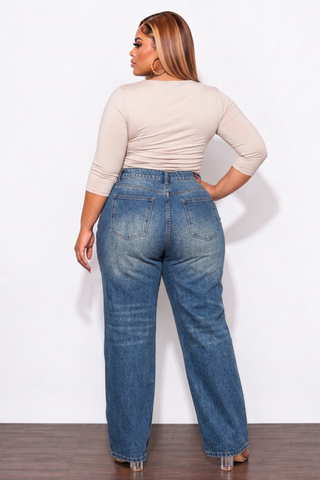 Final Sale Plus Size Fitted Stretchy High Waist Wide Leg Jeans In Denim Dark Wash
