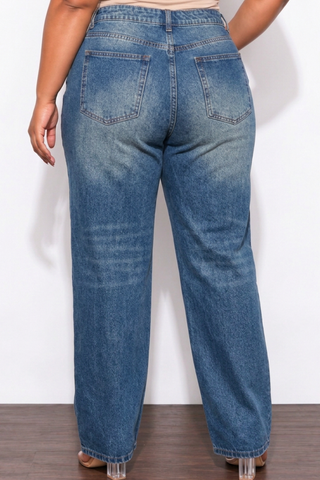 Final Sale Plus Size Fitted Stretchy High Waist Wide Leg Jeans In Denim Dark Wash