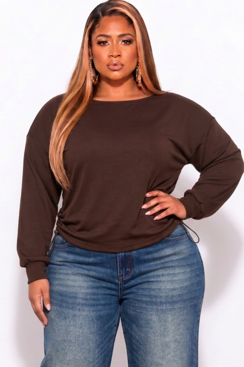 Final Sale Plus Size Long Sleeve Top in Brown
