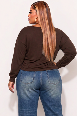 Final Sale Plus Size Long Sleeve Top in Brown