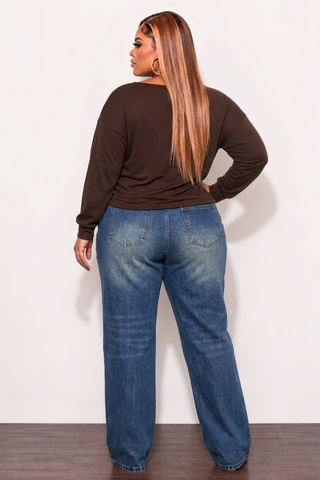 Final Sale Plus Size Long Sleeve Top in Brown