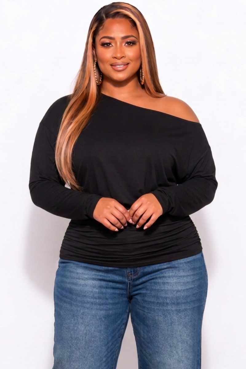 Final Sale Plus Size Off The Shoulder Top In Black