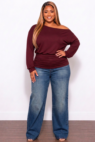 Final Sale Plus Size Off The Shoulder Top In Burgundy