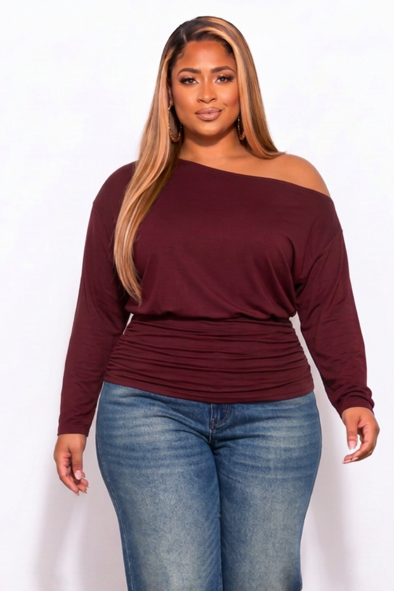 Final Sale Plus Size Off The Shoulder Top In Burgundy