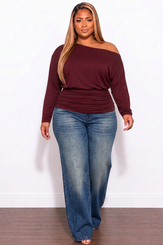 Final Sale Plus Size Off The Shoulder Top In Burgundy