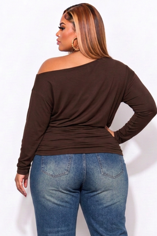 Final Sale Plus Size Off The Shoulder Top In Brown