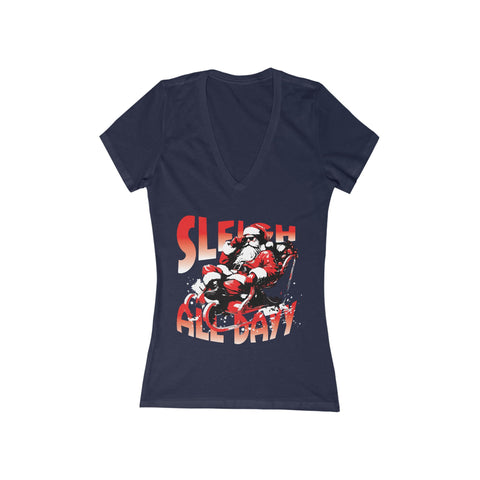 Sleigh All Day Santa Riding Sleigh Tee | Women's V-Neck Shirt