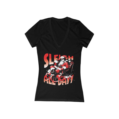 Sleigh All Day Santa Riding Sleigh Tee | Women's V-Neck Shirt
