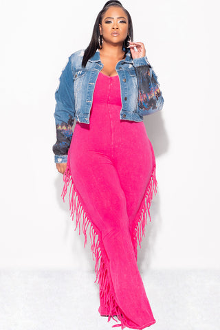 Final Sale Plus Size Fringe Jumpsuit in Fuchsia